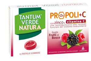 TANTUM VERDE NATURA PROPOLI+C CON ZINCO E VITAMINA C 15 PASTIGLIE GOMMOSE GUSTO FRUTTI DI BOSCO - Farmacia Del Monaco