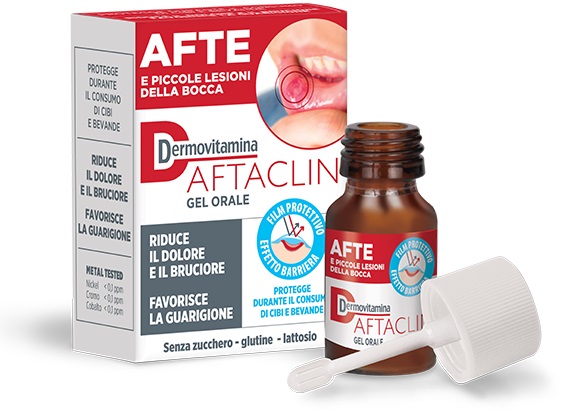 DERMOVITAMINA AFTACLIN GEL ORALE 7 ML CONTRO DOLORE E BRUCIONE SENZA ZUCCHERO E SENZA GLUTINE - Farmacia Del Monaco