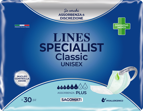 PANNOLONE SAGOMATO LINES SPECIALIST CLASSIC PLUS 30 PEZZI - Farmacia Del Monaco