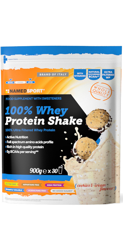 100% WHEY PROTEIN SHAKE COOKIES & CREAM 900 G - Farmacia Del Monaco
