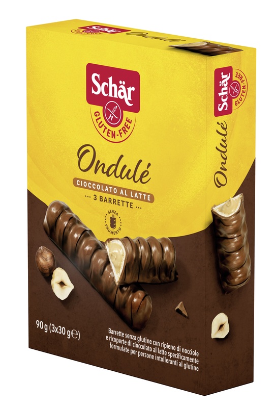 SCHAR ONDULE' BARRETTE CON RIPIENO DI NOCCIOLE RICOPERTE DI CIOCCOLATO AL LATTE 3 PORZIONI DA 30 G - Farmacia Del Monaco