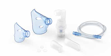 SOFFIO CUBE KIT ACCESSORI RICAMBIO CON AMPOLLA, BOCCAGLIO E FOCELLA NASALE, MASCHERA PEDIATRICA E ADULTI, TUBELLO E FILTRI DI RICAMBIO E BORSA PORTA ACCESSORI - Farmacia Del Monaco