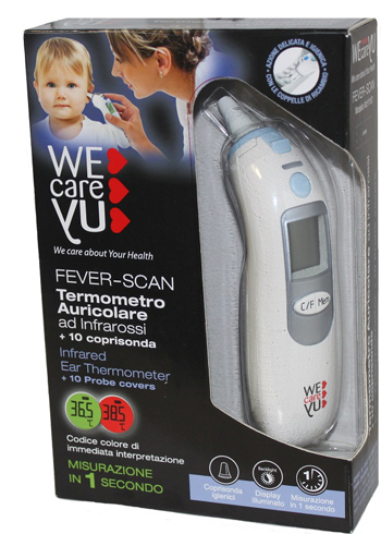 TERMOMETRO AURICOLARE WECAREYU FEVER-SCAN AD INFRAROSSI CON 10 COPRISONDA - Farmacia Del Monaco