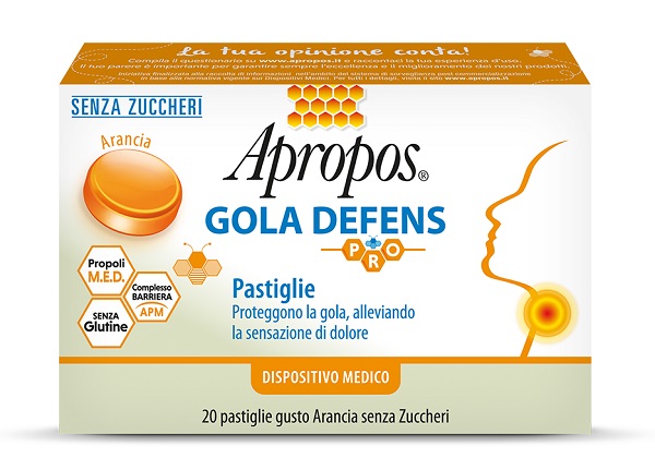 APROPOS GOLA DEFENS PRO 20 PASTIGLIE ARANCIA SENZA ZUCCHERO - Farmacia Del Monaco