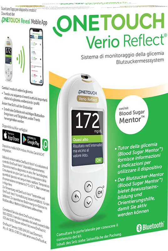 ONETOUCH VERIO REFLECT SYSTEM KIT CON LANCETTE PUNGIDITO E FLACONE DA 10 STRISCE REATTIVE - Farmacia Del Monaco