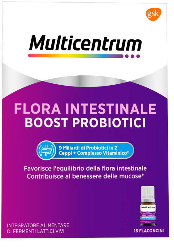 MULTICENTRUM FLORA INTESTINALE BOOST PROBIOTICI 16 FLACONCINI - Farmacia Del Monaco