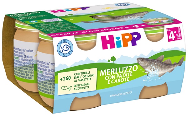 HIPP OMOGENEIZZATO MERLUZZO/PATATE/CAROTE 4X80 G - Farmacia Del Monaco
