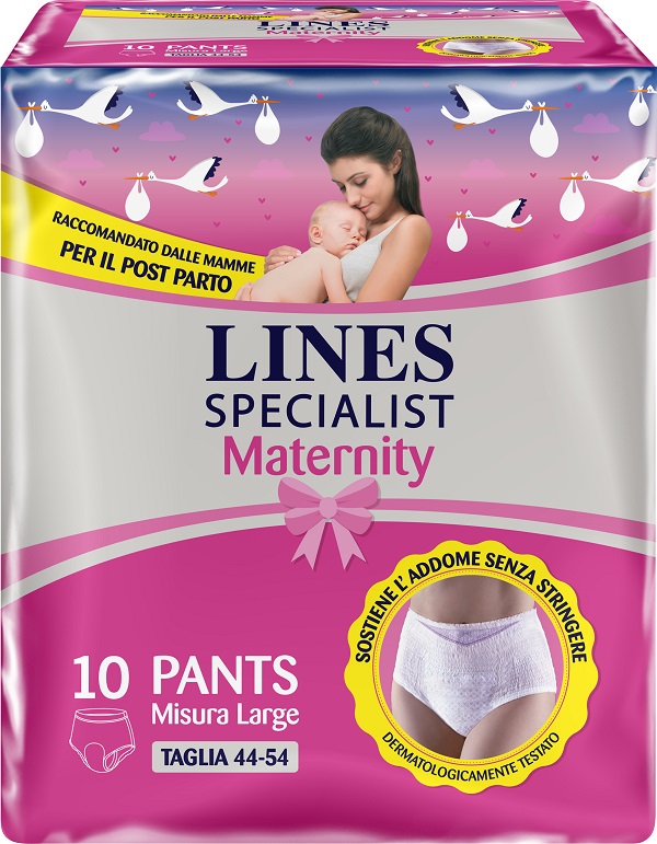 LINES SPECIALIST MATERNITY MUTANDINA ASSORBENTE PER PERDITE POST PARTO MISURA LARGE 10 PEZZI - Farmacia Del Monaco