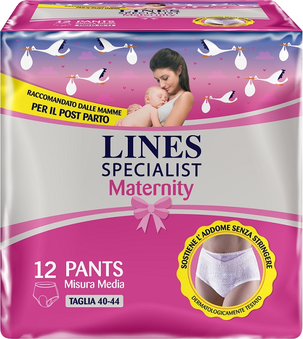 LINES SPECIALIST MATERNITY MUTANDINA ASSORBENTE PER PERDITE POST PARTO MISURA MEDIUM 12 PEZZI - Farmacia Del Monaco