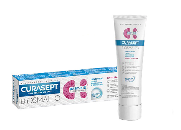 CURASEPT BIOSMALTO DENTIFRICIO BABY KID FRAGOLA CARIE ABRASIONE & EROSIONE 50 ML - Farmacia Del Monaco