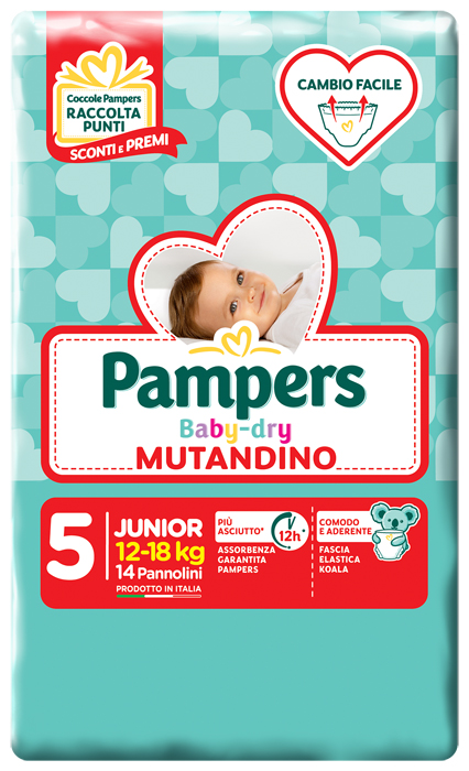 PANNOLINO A MUTANDINA PAMPERS BABY DRY JUNIOR SMALL PACK 14 PEZZI - Farmacia Del Monaco