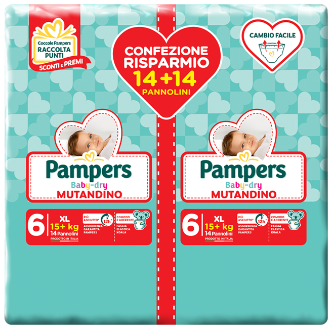 PAMPERS BABY DRY PANNOLINO A MUTANDINA DUO DOWNCOUNT XL 28 PEZZI - Farmacia Del Monaco