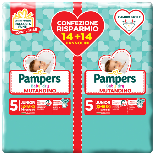 PAMPERS BABY DRY PANNOLINO A MUTANDINA DUO DOWNCOUNT JUNIOR 28 PEZZI - Farmacia Del Monaco
