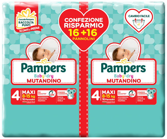 PAMPERS BABY DRY PANNOLINO A MUTANDINA DUO DOWNCOUNT MAXI 32 PEZZI - Farmacia Del Monaco