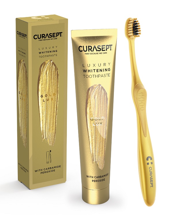 CURASEPT GOLD LUXURY WHITENING DENTIFRICIO 75 ML + SPAZZOLINO - Farmacia Del Monaco