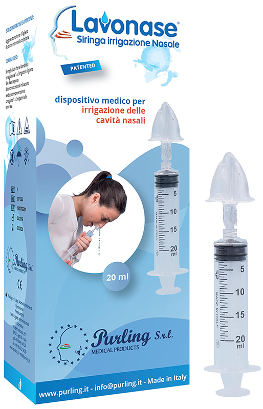 LAVONASE IRRIGAZIONE NASALE NON STERILE SIRINGA 20 ML + LUER-LOCK CON CAPPUCCIO + UGELLO NASALE CON RACCORDO LUER-LOCK + PERFORATORE CON VALVOLA NON RITORNO CON TAPPO - Farmacia Del Monaco