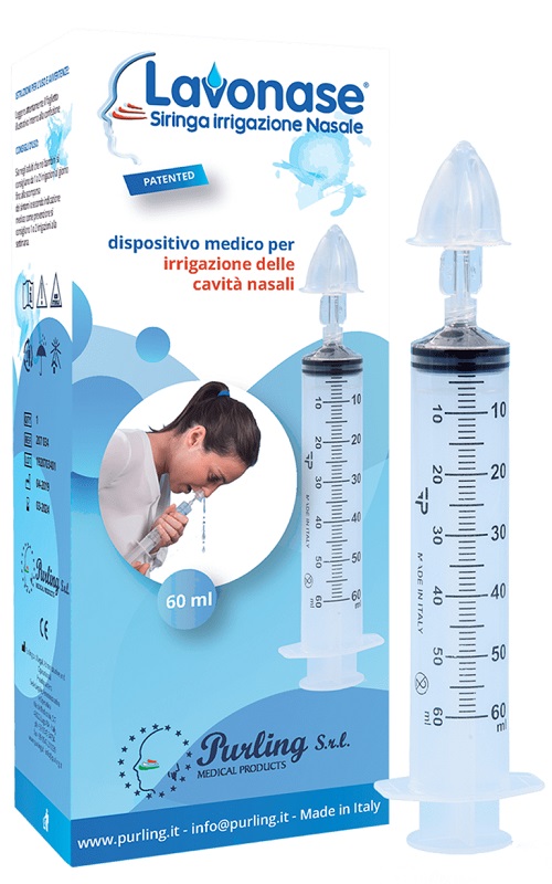 LAVONASE IRRIGAZIONE NASALE NON STERILE SIRINGA 60 ML + LUER-LOCK CON CAPPUCCIO + UGELLO NASALE CON RACCORDO LUER-LOCK + PERFORATORE CON VALVOLA NON RITORNO CON TAPPO - Farmacia Del Monaco