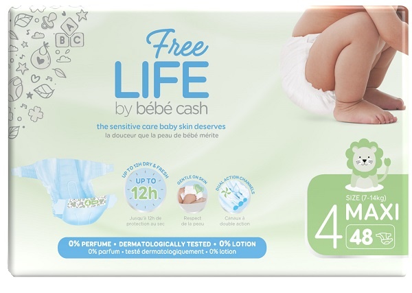 FREELIFE BY BEBECASH PANNOLINI MAXI TAGLIA 4 7-18 KG GIROVITA 38-60 CM 48 PEZZI - Farmacia Del Monaco