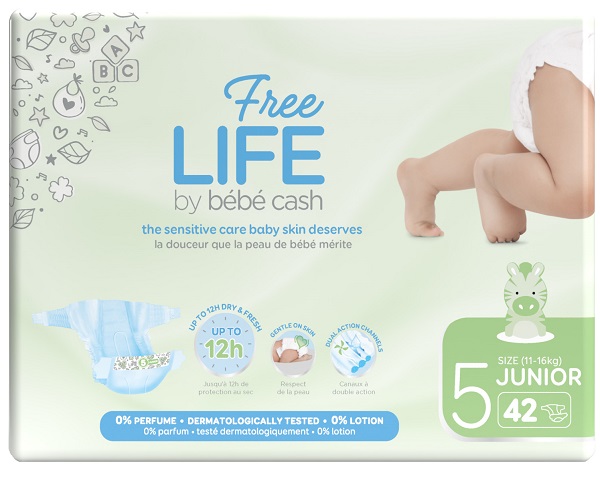 FREELIFE BY BEBECASH PANNOLINI JUNIOR TAGLIA 5 11-25 KG GIROVITA 41-62 CM 42 PEZZI - Farmacia Del Monaco