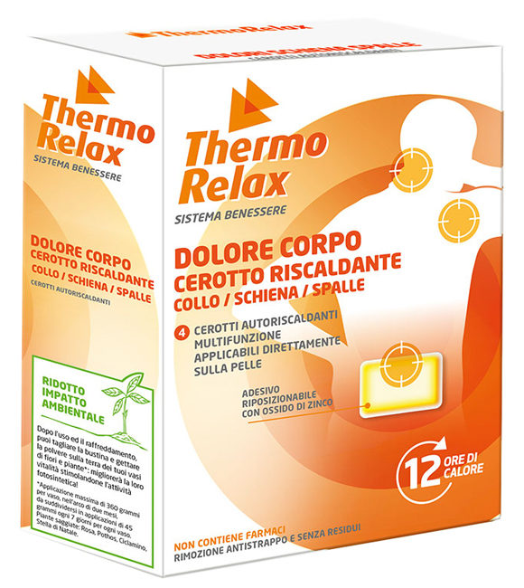 THERMORELAX CEROTTO AUTORISCALDANTE DOLORE CORPO COLLO/SCHIENA/SPALLE 4 PEZZI - Farmacia Del Monaco
