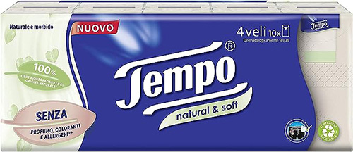 TEMPO FAZZOLETTI NATURAL&SOFT 10 PEZZI DA 9 FAZZOLETTI - Farmacia Del Monaco