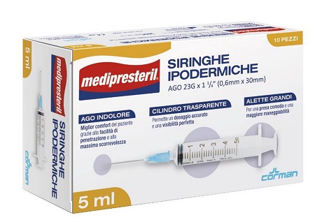 SIRINGA IPODERMICA MEDIPRESTERIL AGO 23 GAUGE 1 1/4 0,5X30MM 5 ML 10 PEZZI - Farmacia Del Monaco