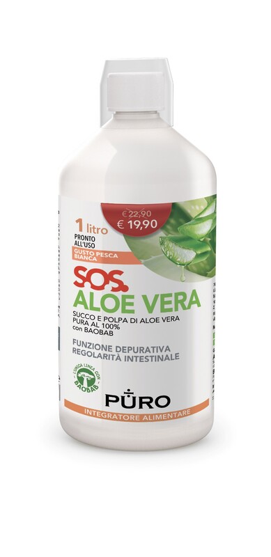 PURO ALOE VERA SUCCO E POLPA 100% + BAOBAB PESCA BIANCA 1 LITRO - Farmacia Del Monaco