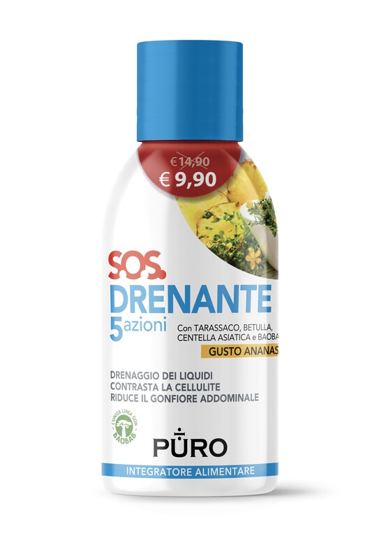 PURO DRENANTE 5 AZIONI CON BAOBAB GUSTO ANANAS 500 ML - Farmacia Del Monaco