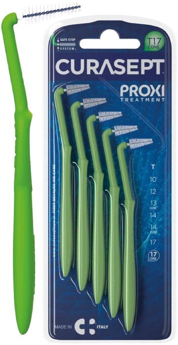 SCOVOLINO CURASEPT PROXI ANGLE MISURA T17 CONICO ISO 5 VERDE DIAMETRO 1,7 MM 5 PEZZI - Farmacia Del Monaco