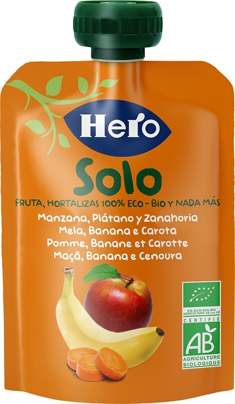 HERO SOLO FRUTTA FRULLATA 100% BIO MELA BANANA CAROTA 100 G - Farmacia Del Monaco