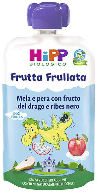 HIPP BIO FRUTTA FRULLATA DRAGONE MELA PERA FRUTTA DEL DRAGO RIBES NERO 90 G - Farmacia Del Monaco