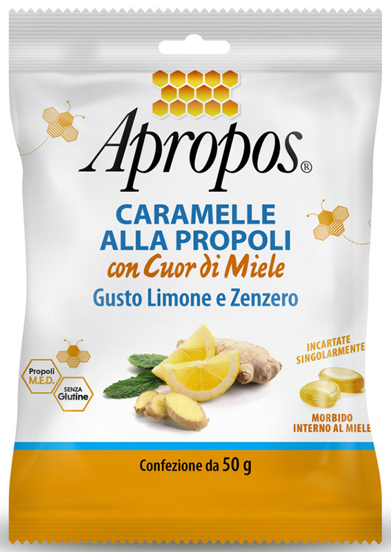 APROPOS CARAMELLE DURE LIMONE/ZENZERO CUOR DI MIELE 50 G - Farmacia Del Monaco