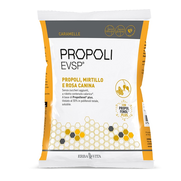 PROPOLI EVSP CARAMELLE PROPOLI MIRTILLO ROSA CANINA 65 G - Farmacia Del Monaco