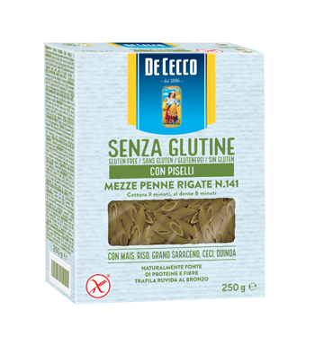 DE CECCO MEZZE PENNE RIGATE N141 CON PISELLI 250 G - Farmacia Del Monaco