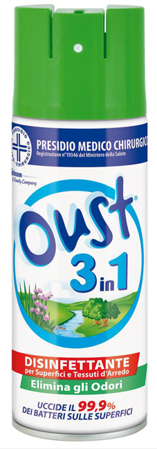OUST 3 IN 1 DISINFETTANTE PER SUPERFICI E TESSUTI D'ARREDO 400 ML - Farmacia Del Monaco