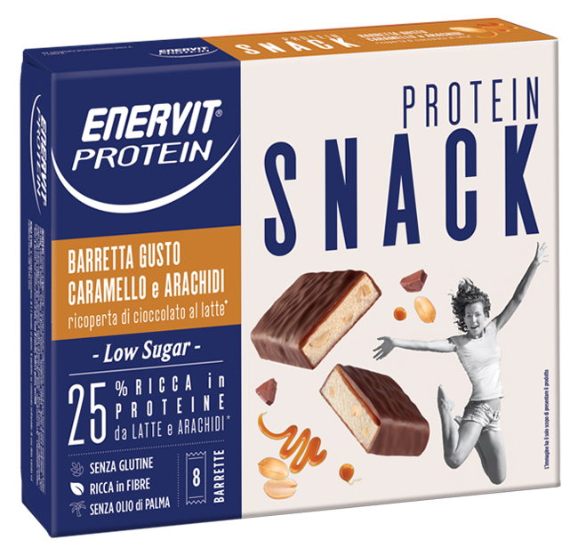 ENERVIT PROTEIN SNACK CARAMELLO ARACHIDI LOW SUGAR 8 BARRETTE 31 G - Farmacia Del Monaco