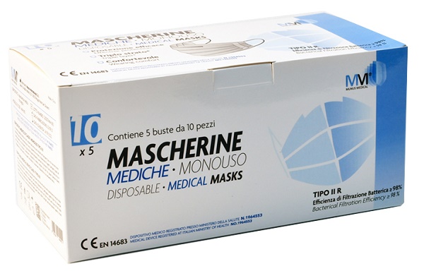 MASCHERINA CHIRURGICA MUNUS MEDICAL TIPO IIR 10 PEZZI BIANCA - Farmacia Del Monaco