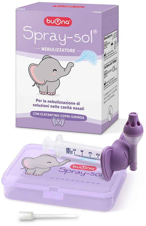 BUONA SPRAY-SOL NEBULIZZATORE SPRAY SOL + AGO CANNULA + SIRINGA LUER LOCK DA 5 ML + ELEFANTINO COPRI-SIRINGA + CONTENITORE - Farmacia Del Monaco