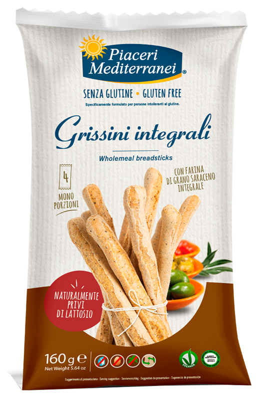 PIACERI MEDITERRANEI GRISSINI INTEGRALI 160 G - Farmacia Del Monaco