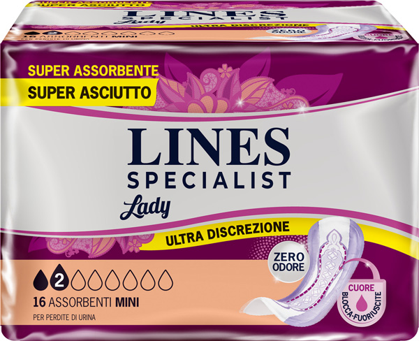 ASSORBENTI PER INCONTINENZA LINES SPECIALIST LADY MINI 16 PEZZI - Farmacia Del Monaco