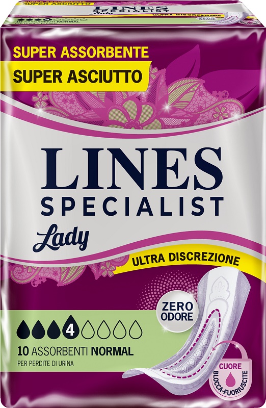 ASSORBENTI PER INCONTINENZA LINES SPECIALIST LADY NORMAL 10 PEZZI - Farmacia Del Monaco