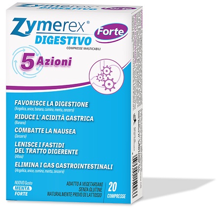 ZYMEREX DIGESTIVO FORTE 5 AZIONI 20 COMPRESSE MASTICABILI - Farmacia Del Monaco