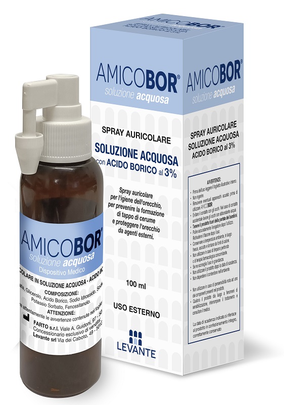 SOLUZIONE ACQUOSA PER IRRIGAZIONE DELL'ORECCHIO AMICOBOR 100 ML - Farmacia Del Monaco