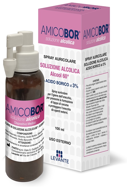 SOLUZIONE ALCOLICA PER IRRIGAZIONE DELL'ORECCHIO AMICOBOR 100 ML - Farmacia Del Monaco