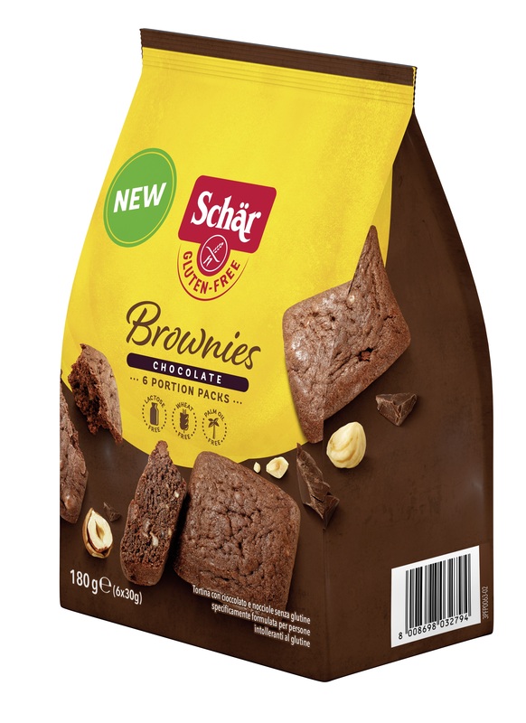 SCHAR BROWNIES CHOCOLATE TORTINA CON CIOCCOLATO E NOCCIOLE 6 MONOPORZIONI DA 30 G - Farmacia Del Monaco