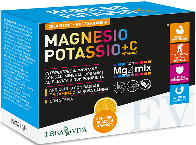 MAGNESIO POTASSIO +C VITAMINA GUSTO ARANCIA 20 BUSTINE DA 3,8 G - Farmacia Del Monaco
