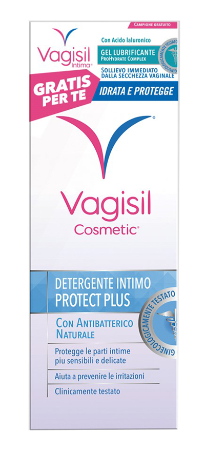 VAGISIL DETERGENTE INTIMO PROTECT PLUS 250 ML + CAMPIONE OMAGGIO VAGISIL GEL LUBRIFICANTE PROHYDRATE COMPLEX 5 G - Farmacia Del Monaco