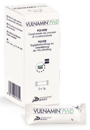VULNAMIN PWD MEDICAZIONE INTERATTIVA IN POLVERE DI SODIO JALURONATO E AMINOACIDI 2 STICK PACK - Farmacia Del Monaco