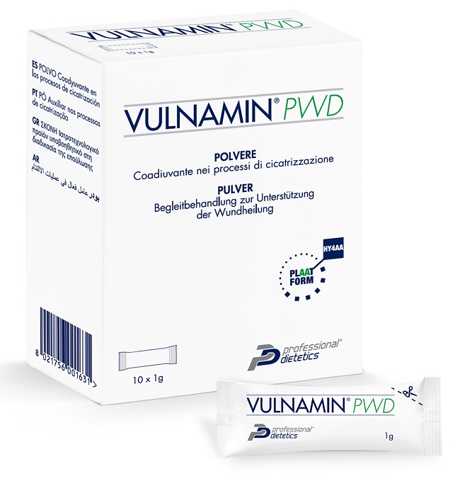 VULNAMIN PWD MEDICAZIONE INTERATTIVA IN POLVERE DI SODIO JALURONATO E AMINOACIDI 10 STICK PACK - Farmacia Del Monaco