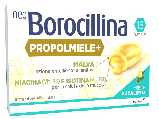 NEOBOROCILLINA PROPOLMIELE+ MIELE/EUCALIPTO 16 PASTIGLIE - Farmacia Del Monaco